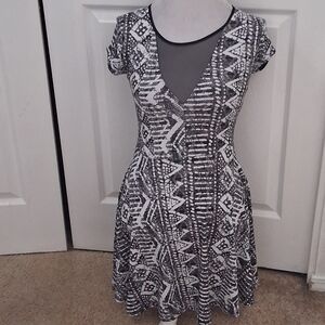 Kimchi Blue Black & White Geometric Mini Dress With Sheer Panels   Size S